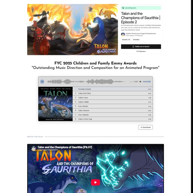 Talon and the Champions of Saurithia — composer website built with GigThreader