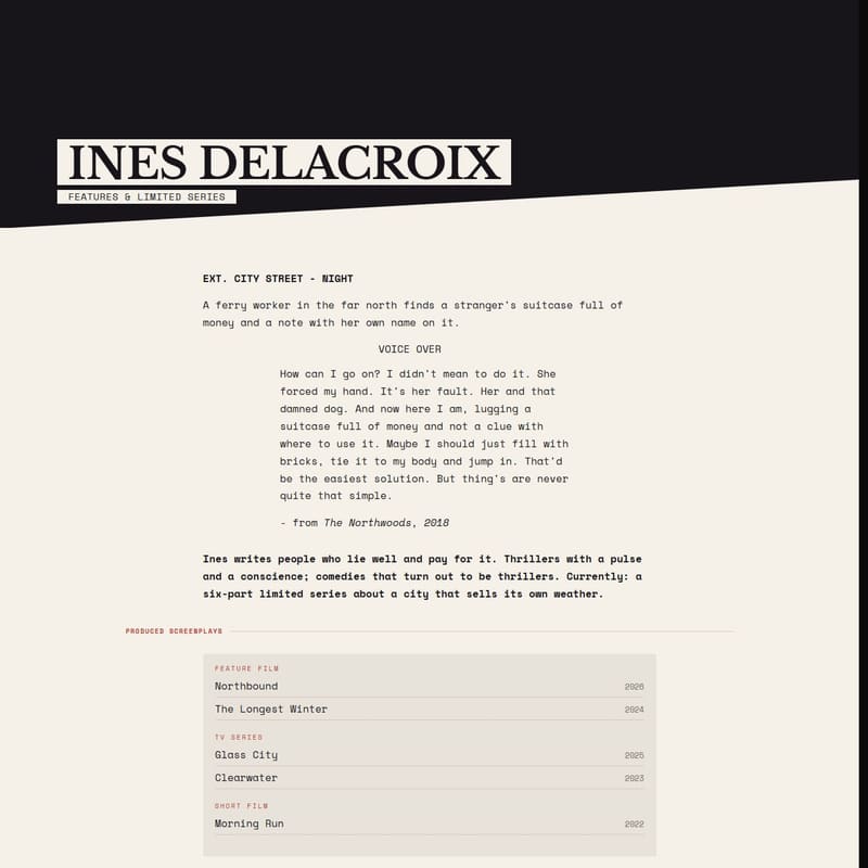 Cold Open — a screenwriter portfolio template