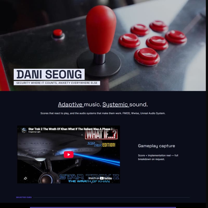 Player Two — a game audio portfolio template