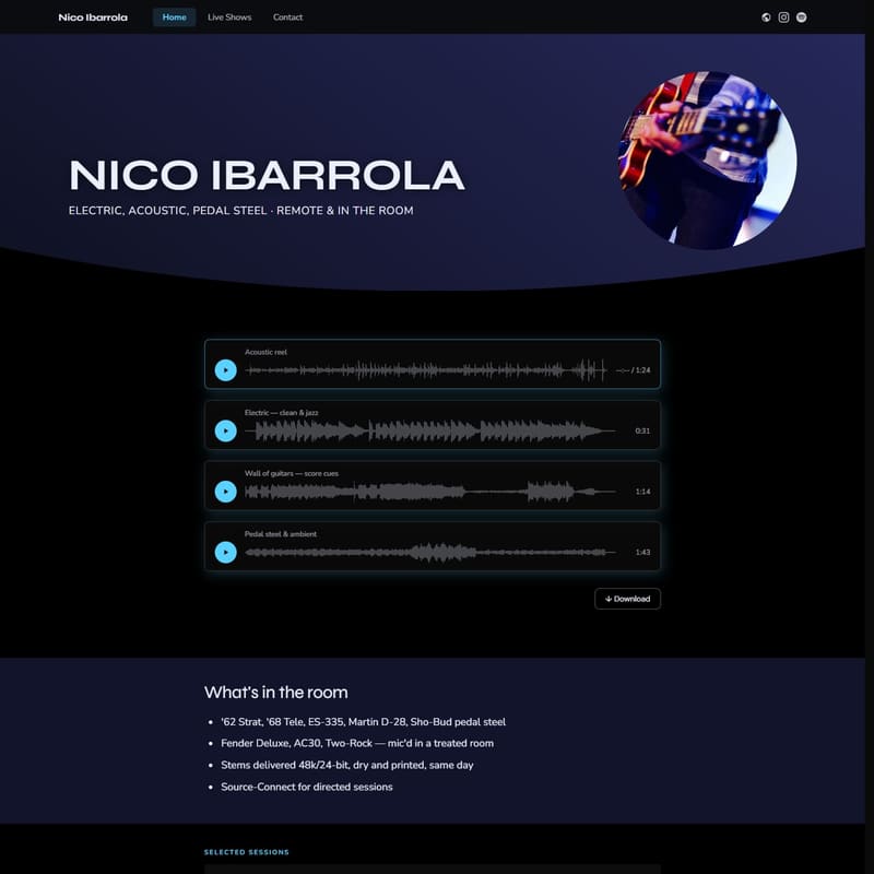 Session — a session musician portfolio template